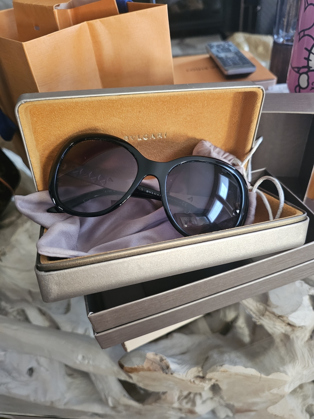 Bulgari Black Oversized Round Women's Sunglasses - Picture 6 of 6